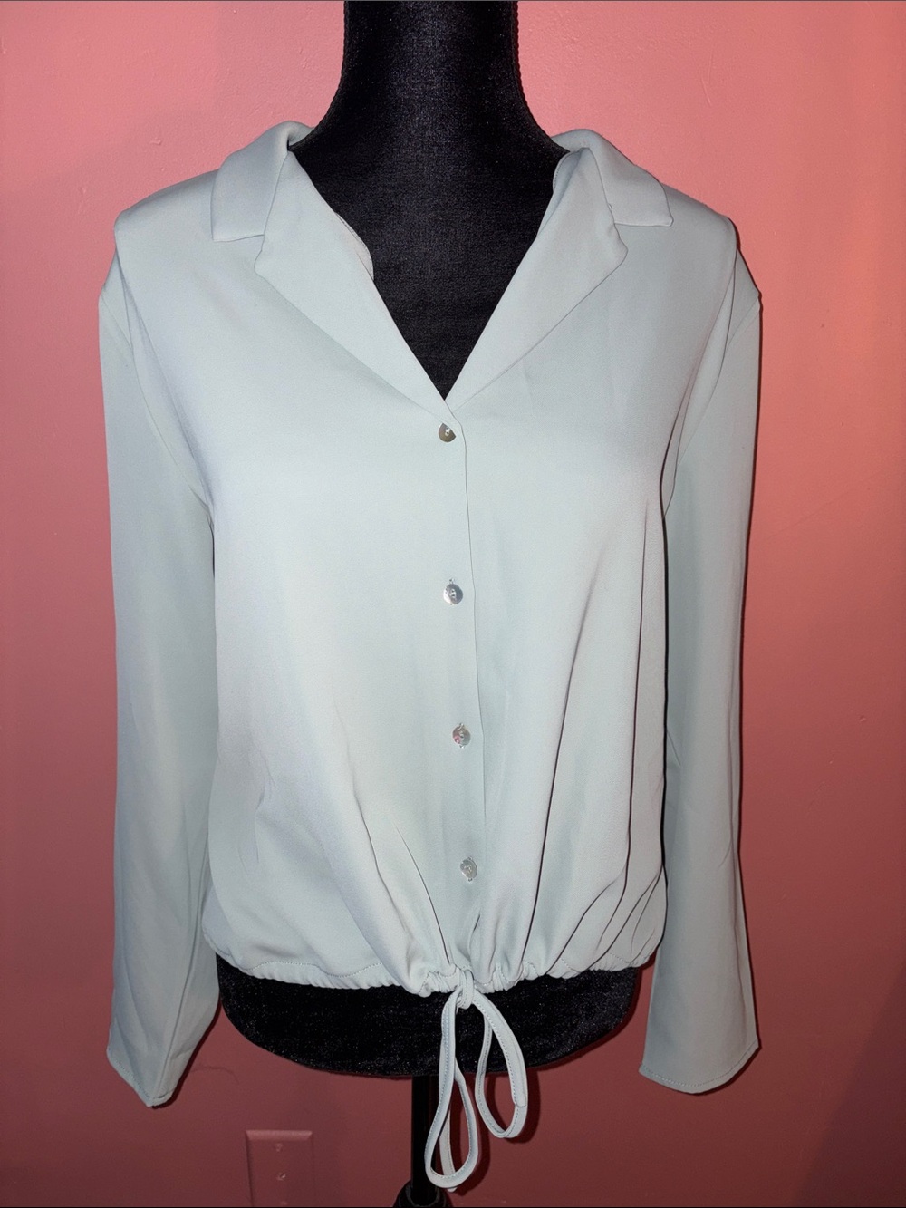 MELLODAY mint green Tie-Hem Button Down Blouse